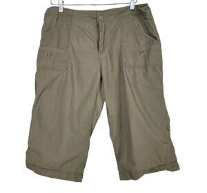 Caribbean Joe WMS 14 Capri Pants Olive Green Lightweight 100% Cotton Gorpcore